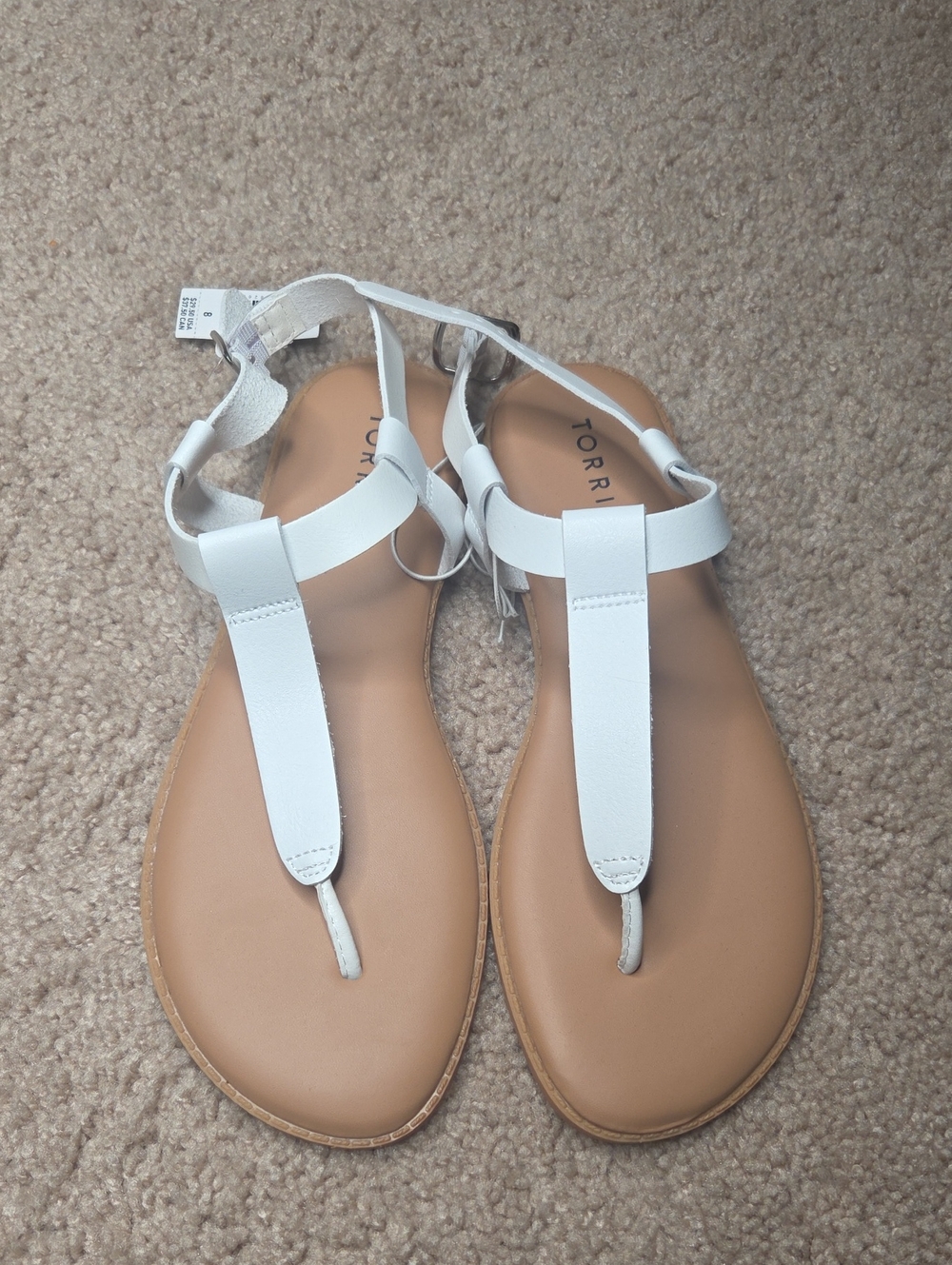 torrid White T-Strap Sandals with Tan Footbed